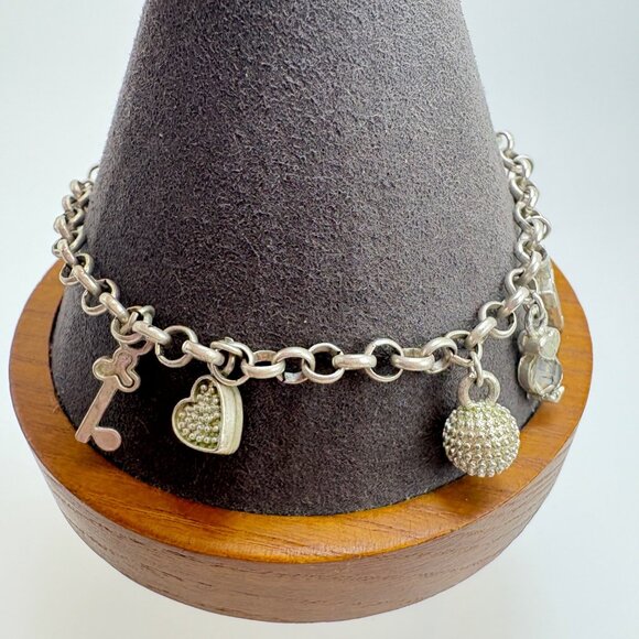 Sterling Silver 925 Charm Bracelet Lock Key Heart Theme Size 8.25" Length - Picture 11 of 12